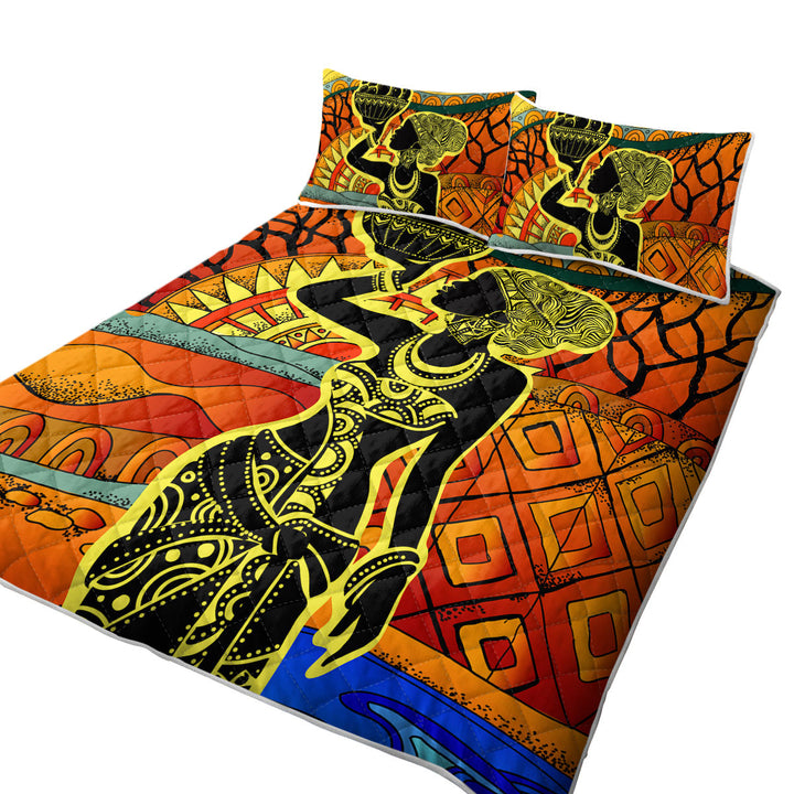Summer Quilt with African Woman in Black and Yellow