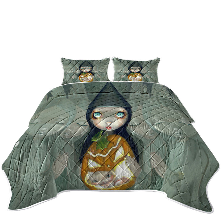 Summer Quilt with Big Eyed Witch Born Of a Pumpkin Baby