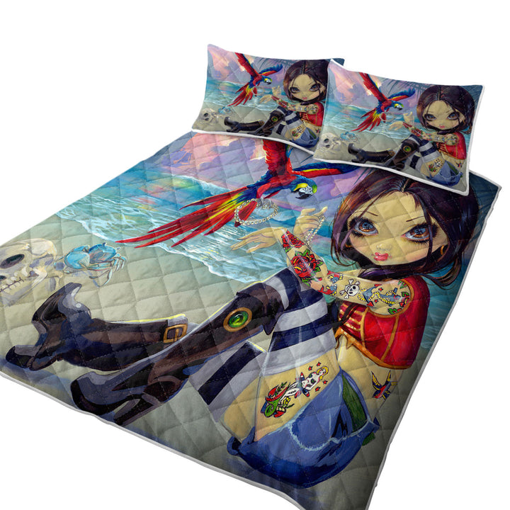 Summer Quilt with Bootstrap Betsy Macaws Parrot and Girl Pirate