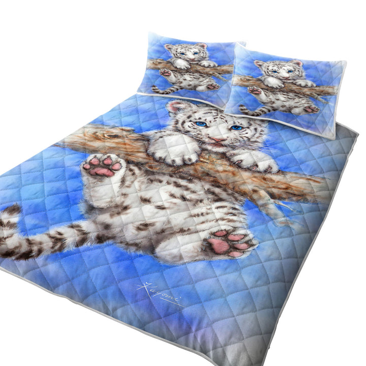 Summer Quilt with Cute Animal Art White Tiger Cub Adventure