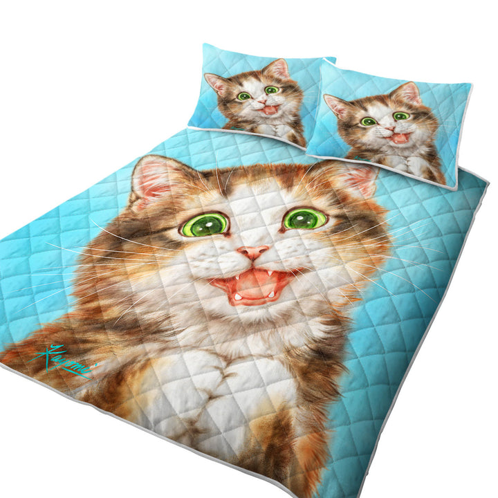 Summer Quilt with Cute Art for Kids Sweet Innocent Kitty Cat