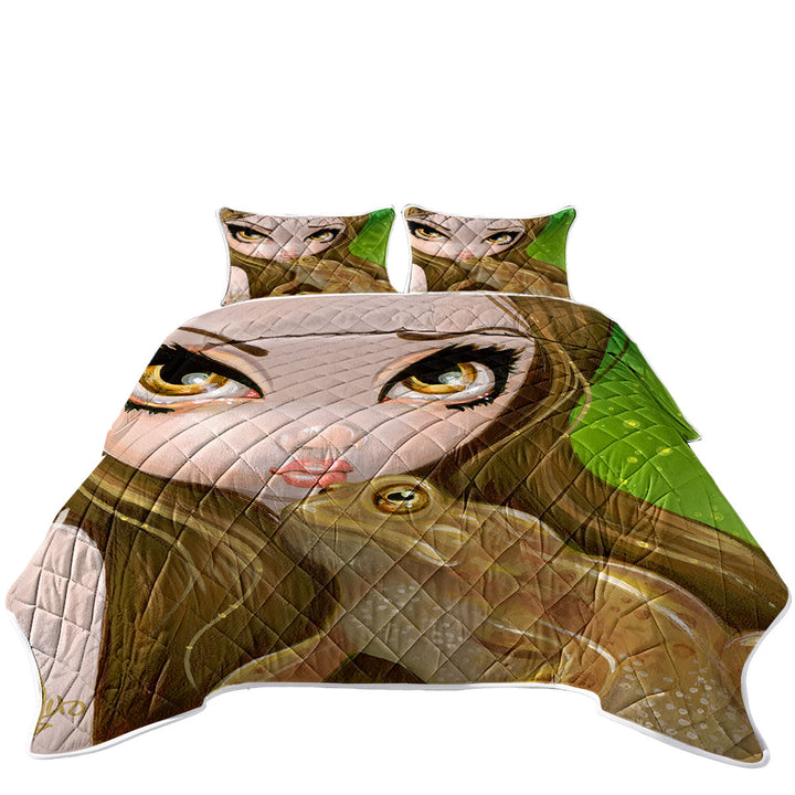 Summer Quilt with Faces of Faery _28 Swamp Girl and Frog