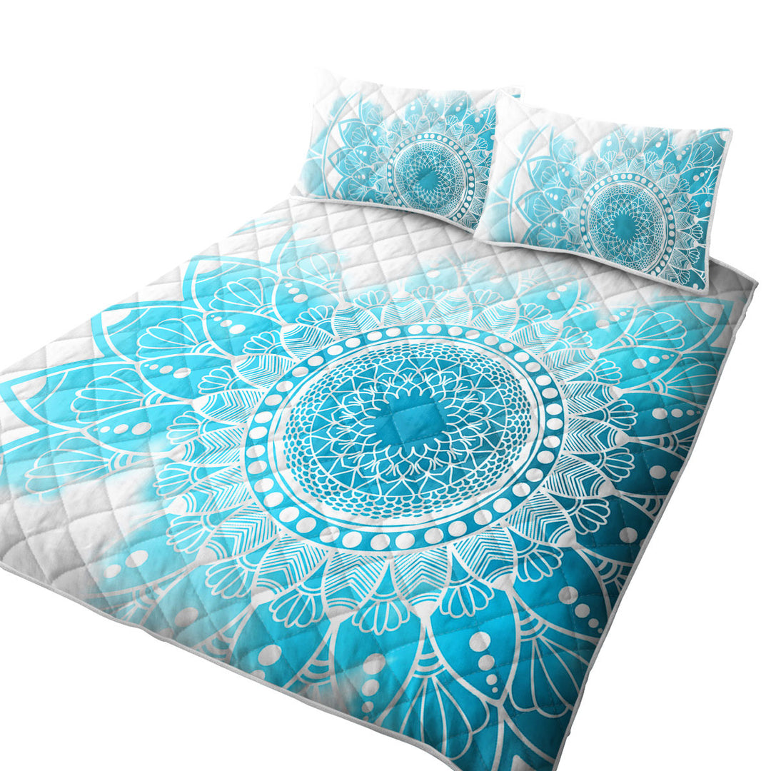 Summer Quilt with Fading Light Blue Mandala