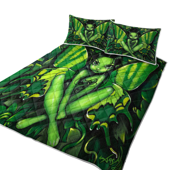 Summer Quilt with Fairy Green Butterfly Fantasy