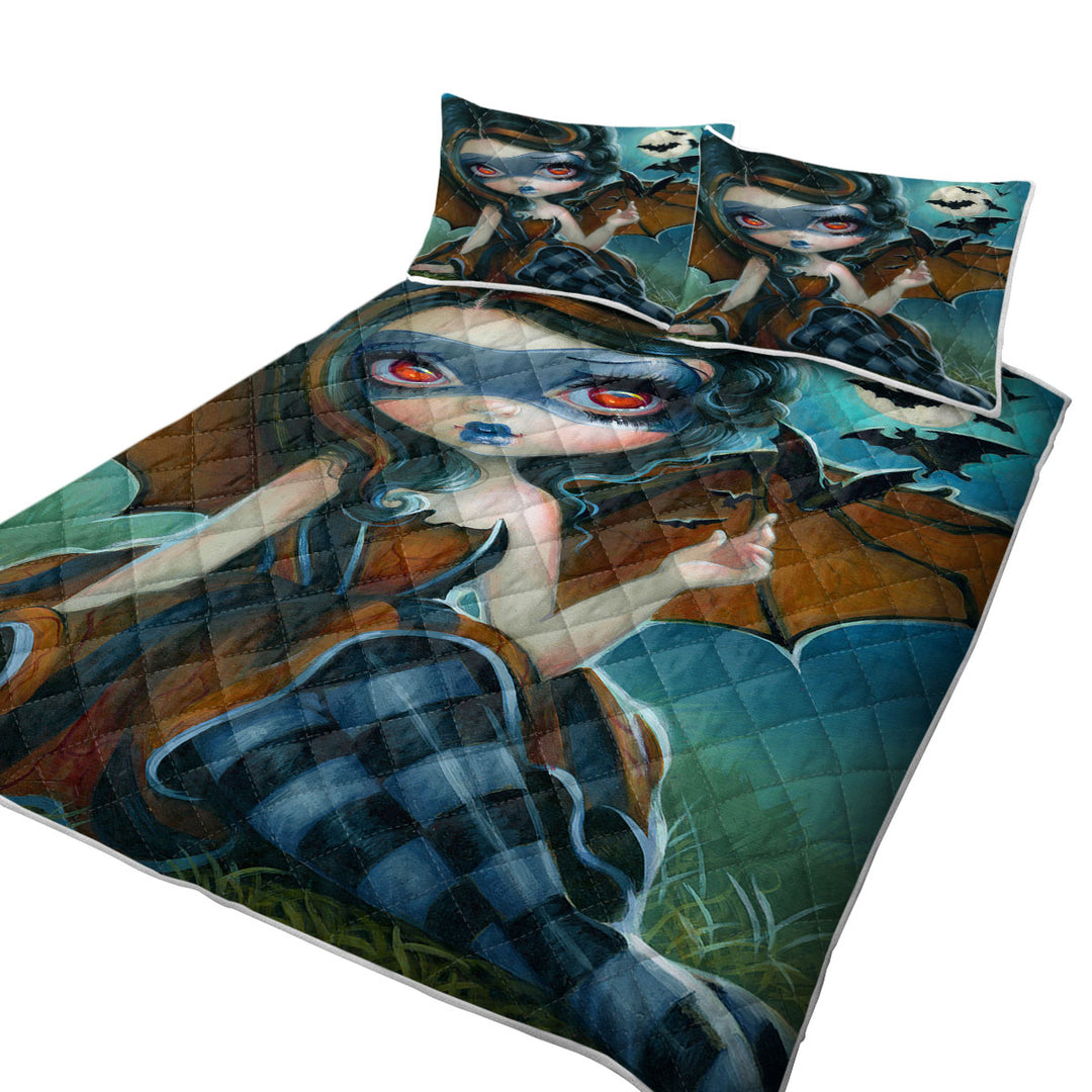 Summer Quilt with Fantasy Pipistrello Bat Winged Girl and Moon Bats