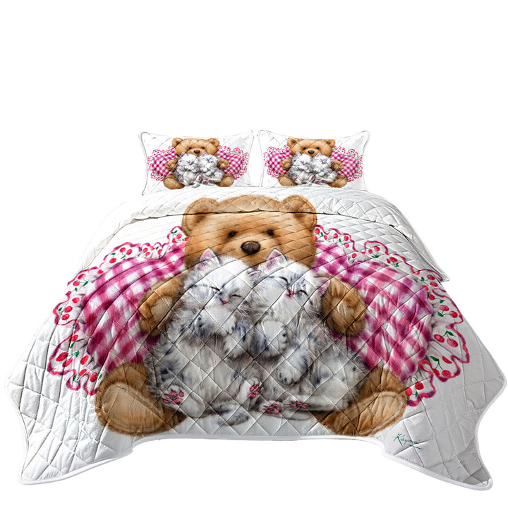 Summer Quilt with Kids Design Cute Teddy Bear Dream Kittens