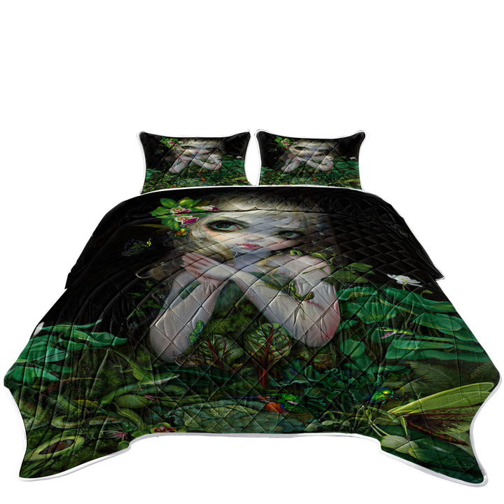 Summer Quilt with Surrealism Art Prints Green Goddess Girl