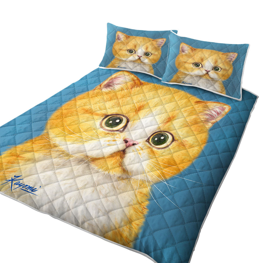 Summer Quilt with Sweet Little Ginger Kitten Cat