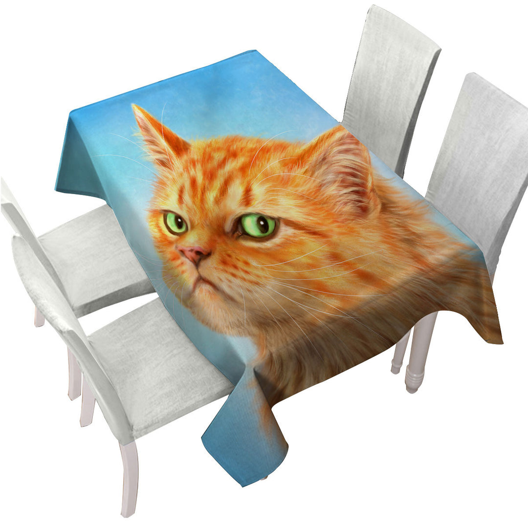 Suspicious Ginger Cat over Blue Custom tablecloths