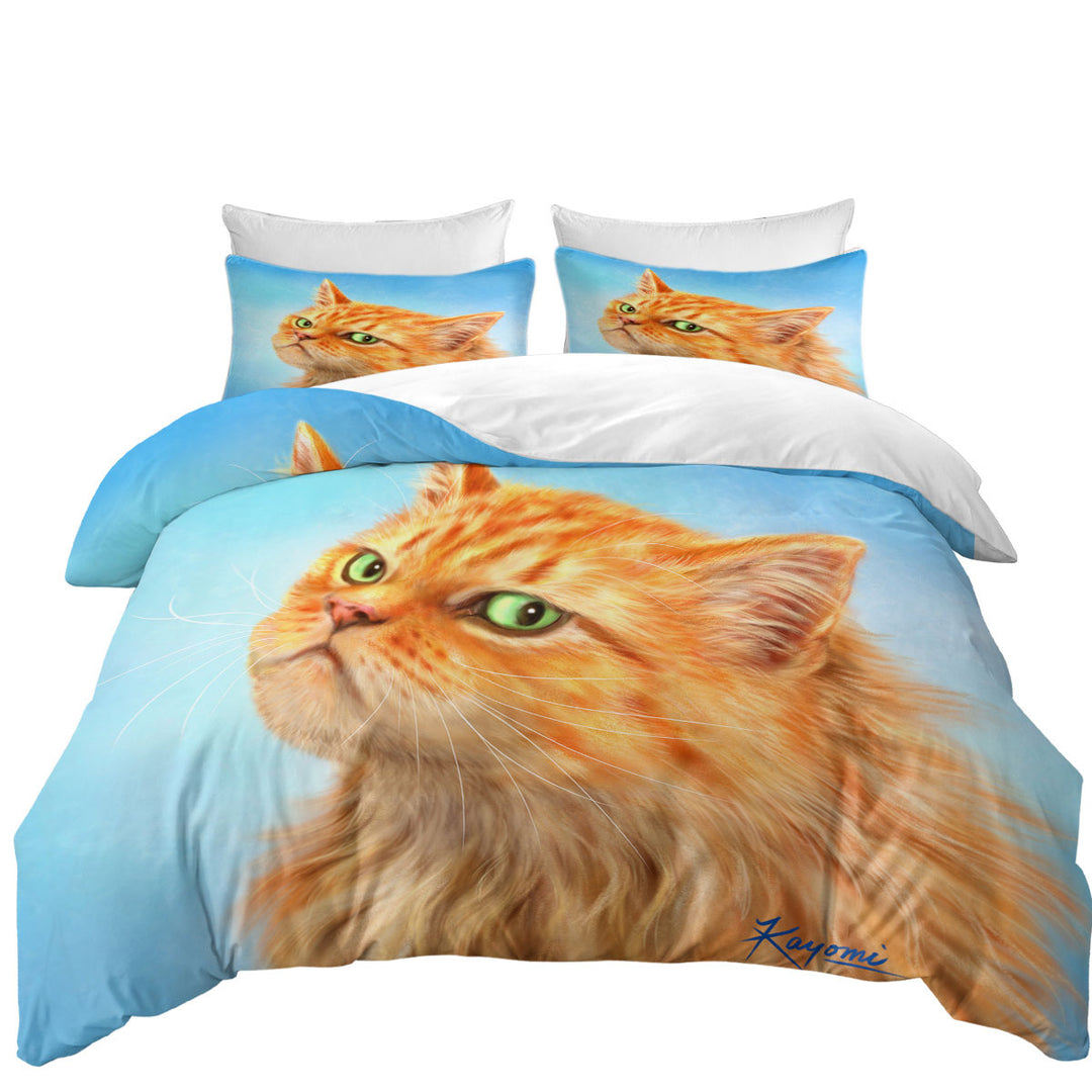 Suspicious Ginger Cat over Blue King Duvet Cover set