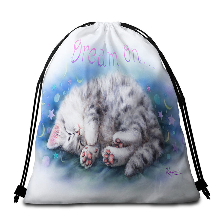 Sweet Beach Towels and Bags Set Sleeping Grey Kitten Cat Art