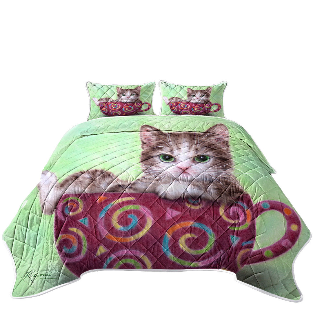 Sweet Cat Art Drawings the Cute Cup Kitty Coverlet