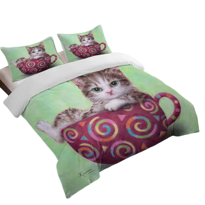 Sweet Cat Art Drawings the Cute Cup Kitty Twin Duvet Covers