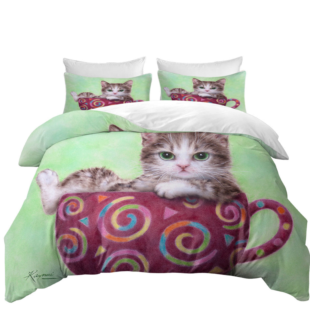 Sweet Cat Art Drawings the Cute Cup Kitty Twin xl Duvet Covers