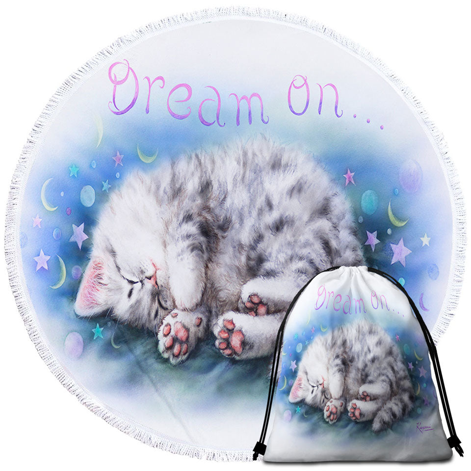 Sweet Circle Beach Towel Sleeping Grey Kitten Cat Art