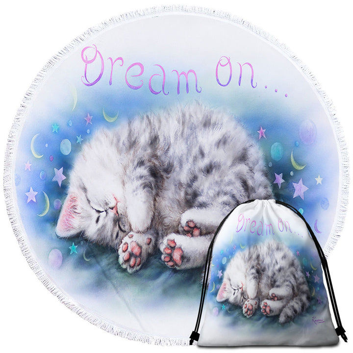 Sweet Circle Beach Towel Sleeping Grey Kitten Cat Art