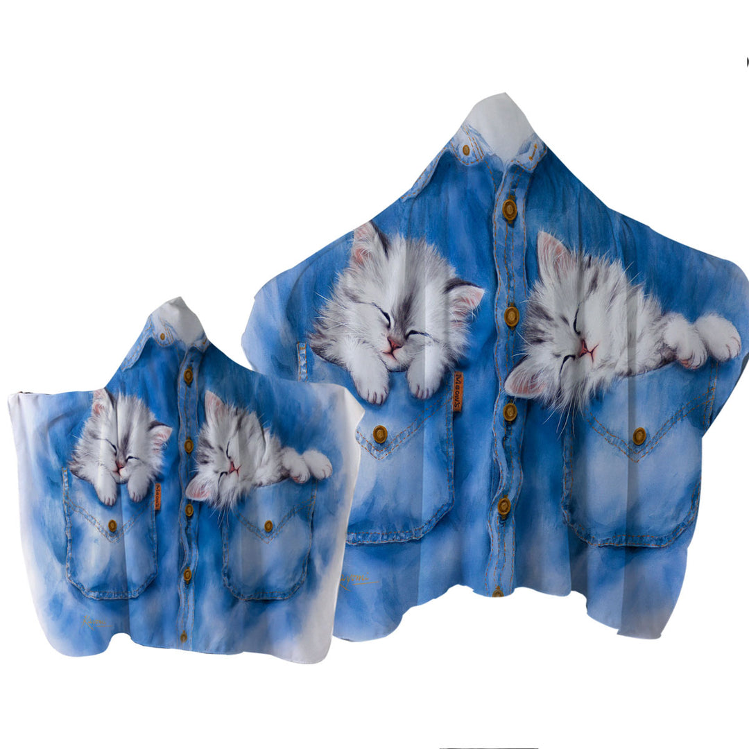 Sweet Dreams Cute Funny Sleeping Grey Kittens Hooded Beach Towel