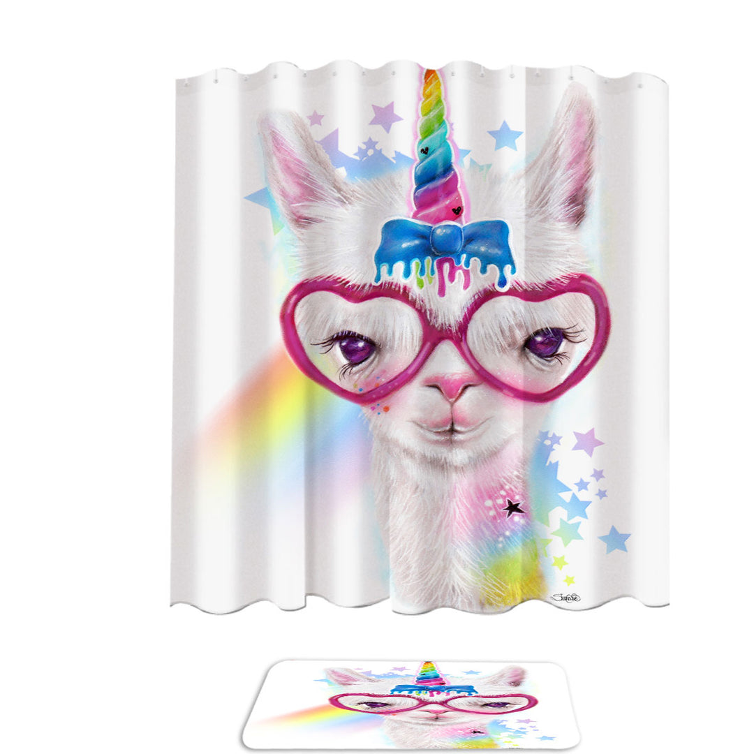 Sweet Funny Animal Llamacorn Llama Shower Curtains