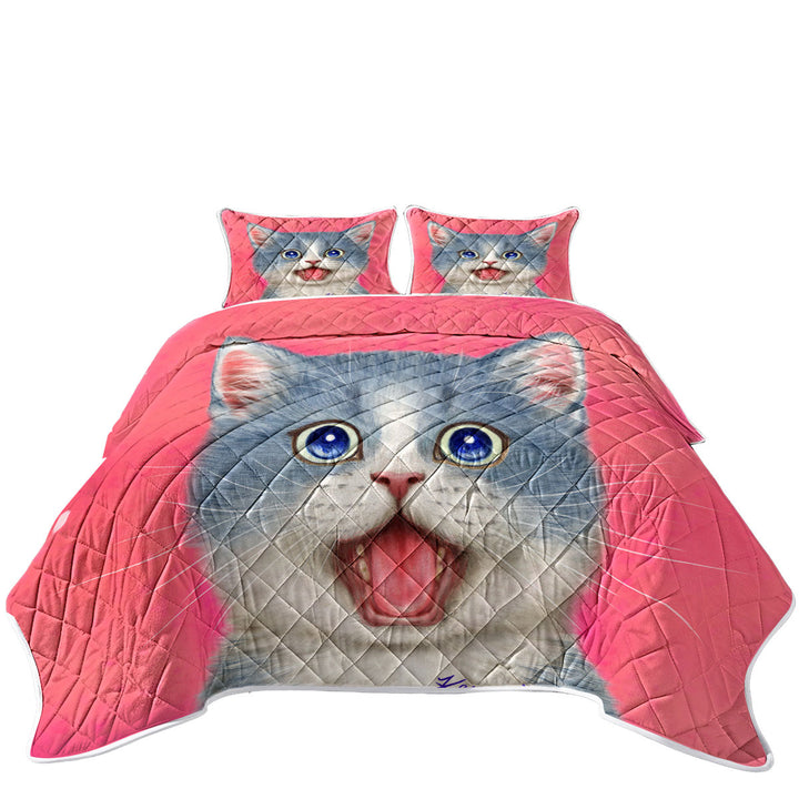 Sweet Happy Grey Kitten Cat Coverlet