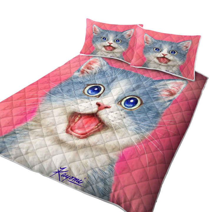 Sweet Happy Grey Kitten Cat Quilts