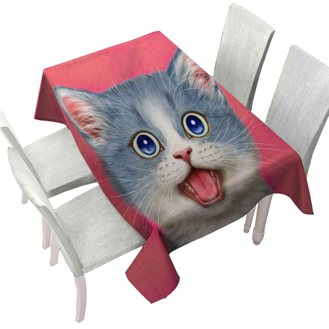 Sweet Happy Grey Kitten Cat Tablecloths
