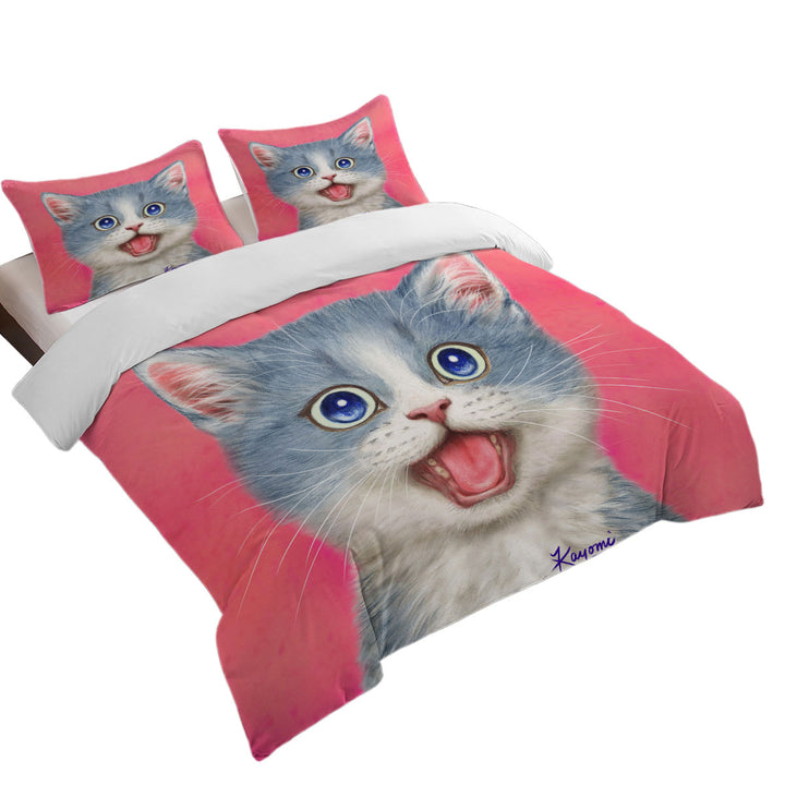 Sweet Happy Grey Kitten Cat Twin xl Duvet Covers