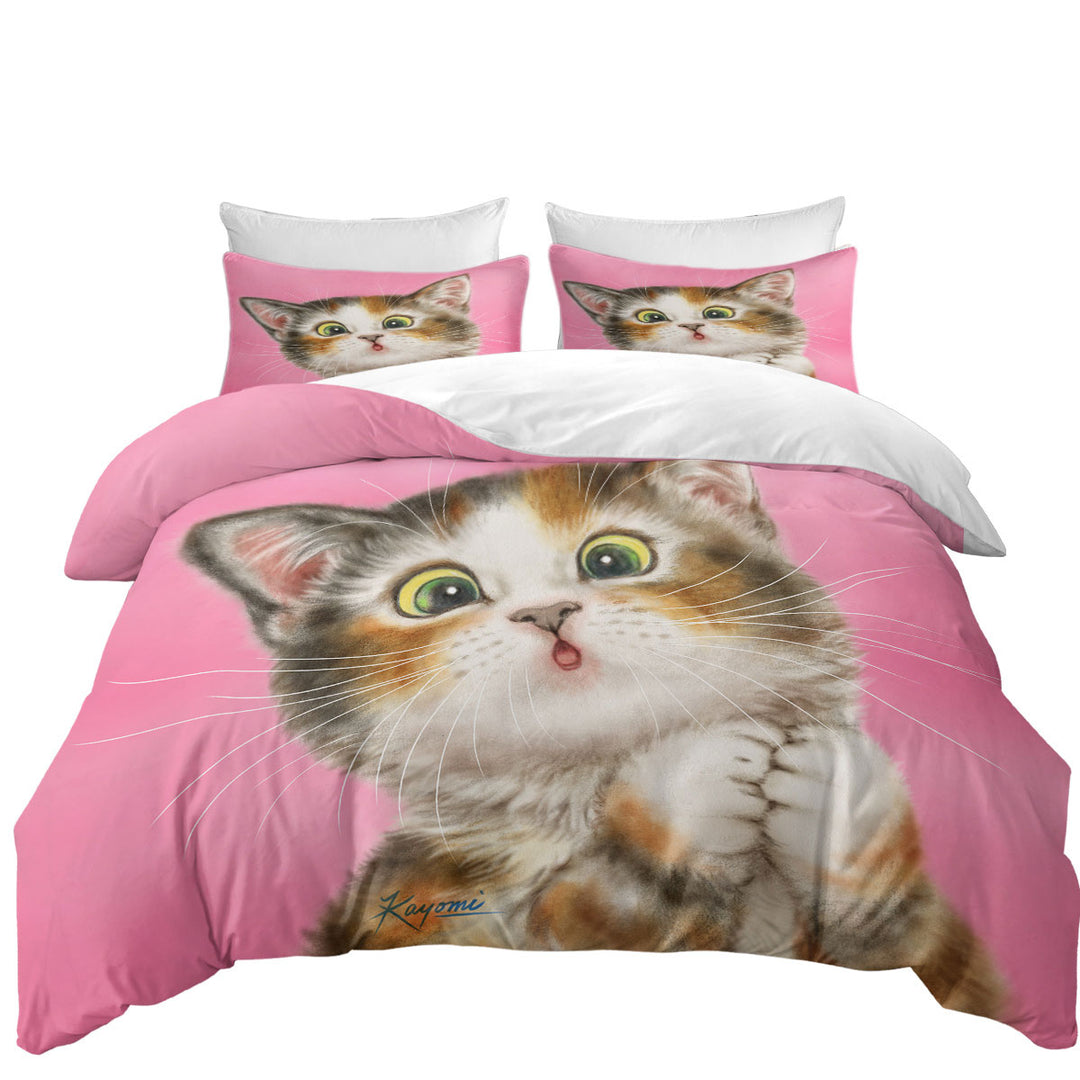 Sweet Kitten over Pink Painted Cats Designs Duvet Covers
