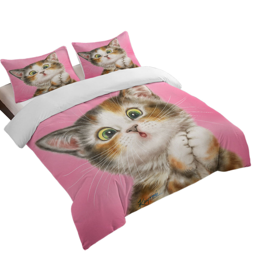 Sweet Kitten over Pink Painted Cats Designs King Size Duvet Cover