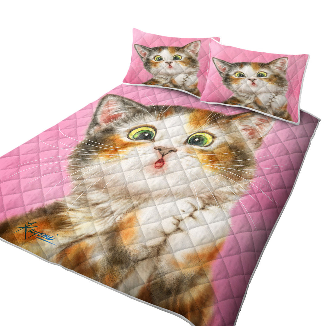 Sweet Kitten over Pink Painted Cats Designs King Size Quilt Sets