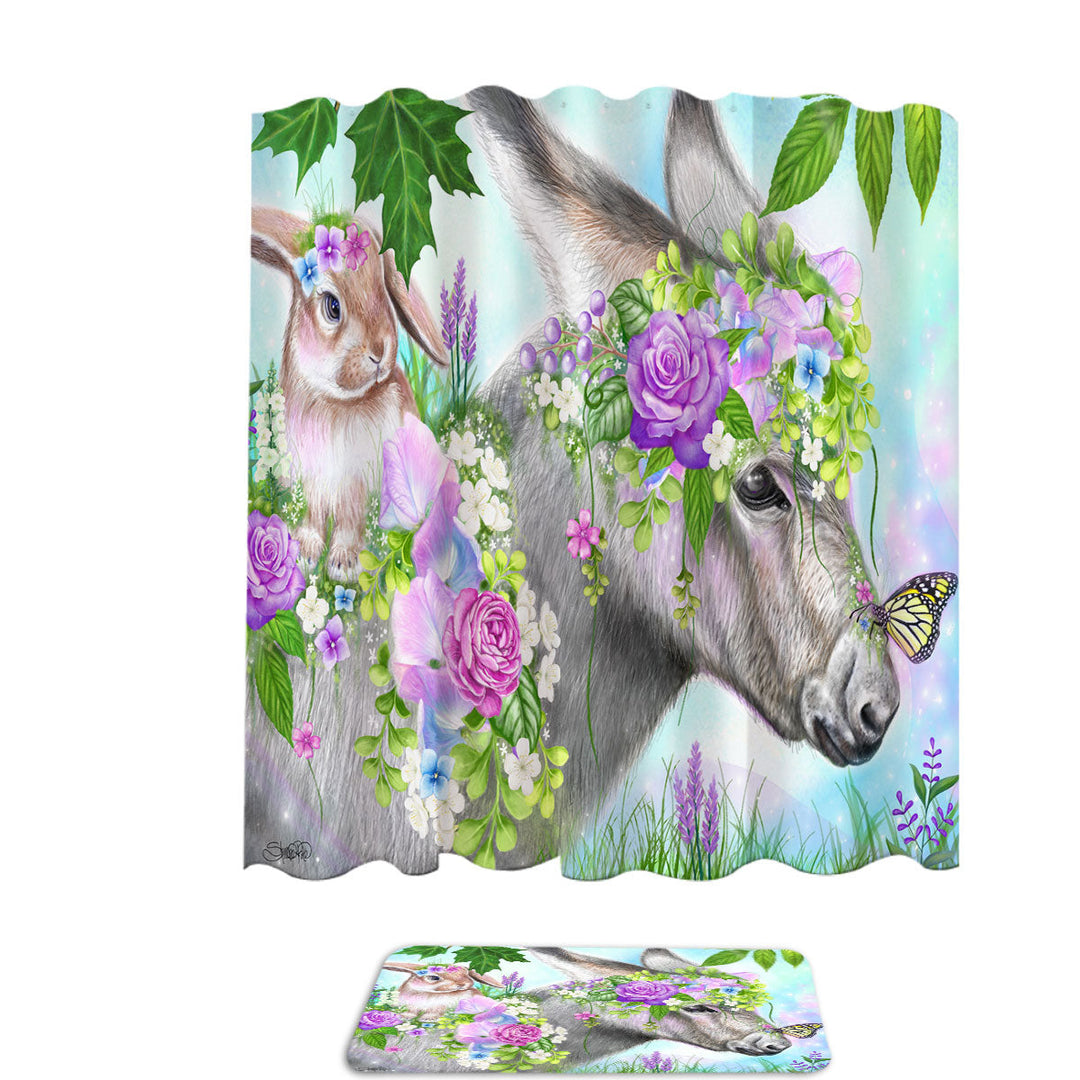 Sweet Pea Spring Bunny and Donkey Shower Curtain