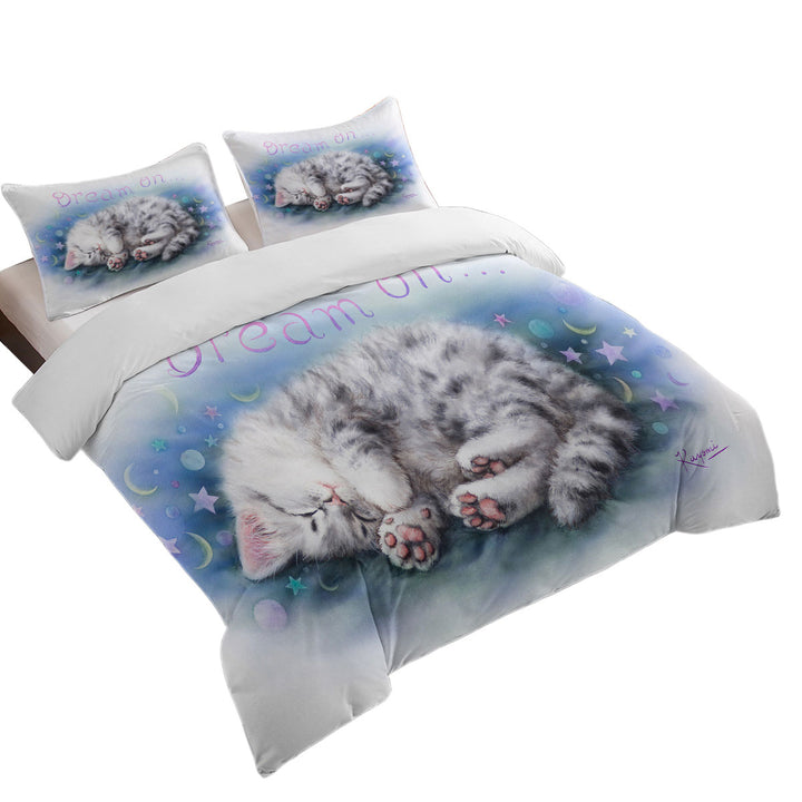 Sweet Sleeping Grey Kitten Cat Art Bed Covers