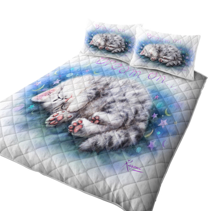 Sweet Sleeping Grey Kitten Cat Art Coverlets