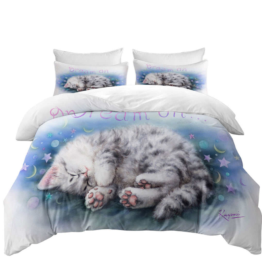 Sweet Sleeping Grey Kitten Cat Art Duvet Cover