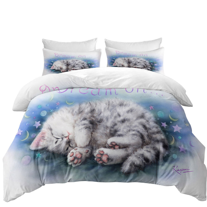 Sweet Sleeping Grey Kitten Cat Art Duvet Cover
