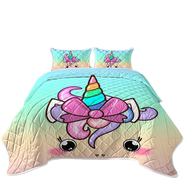 Sweet Unicorn Face For Kids Quilt