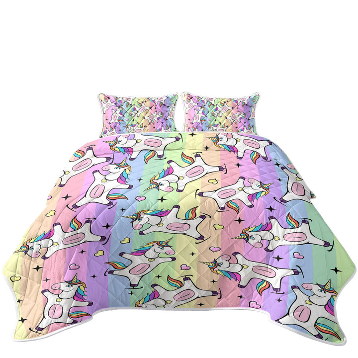 Sweetheart Rainbow Unicorns King Size Quilt