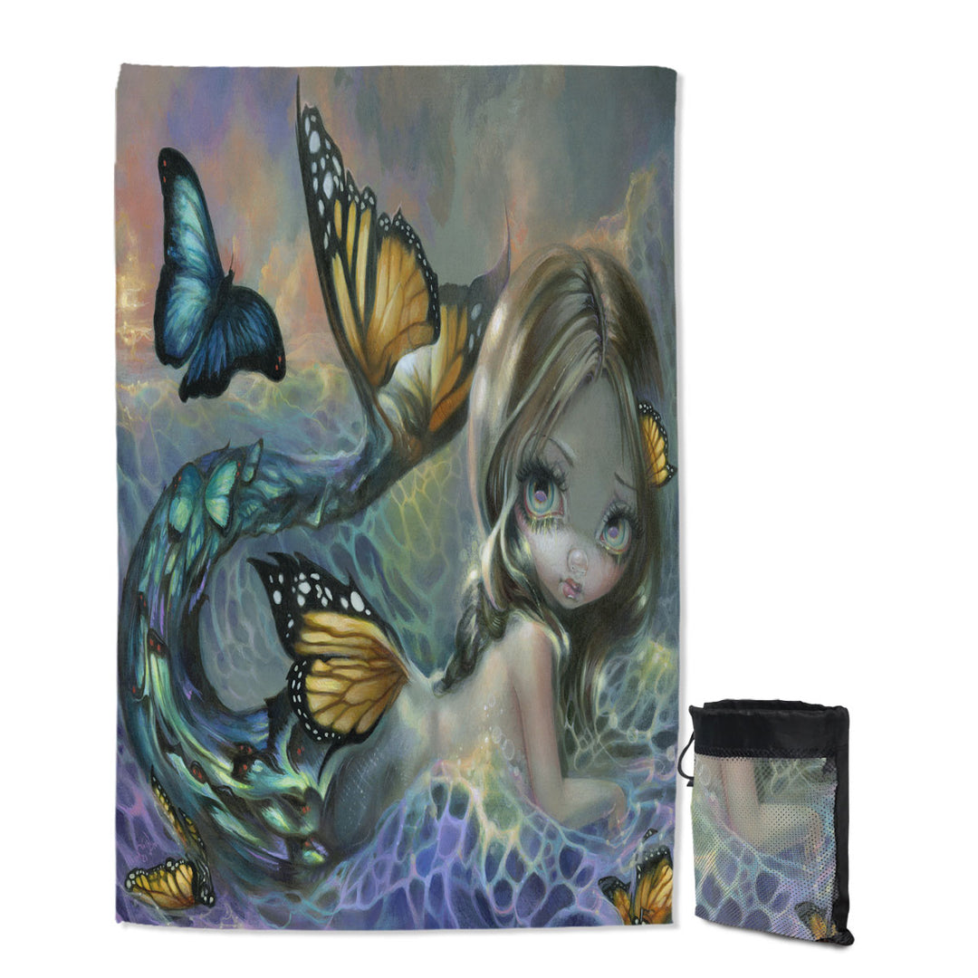 Swims Towel of Mermaid and Butterflies Fantasy Painting Sea Monarch