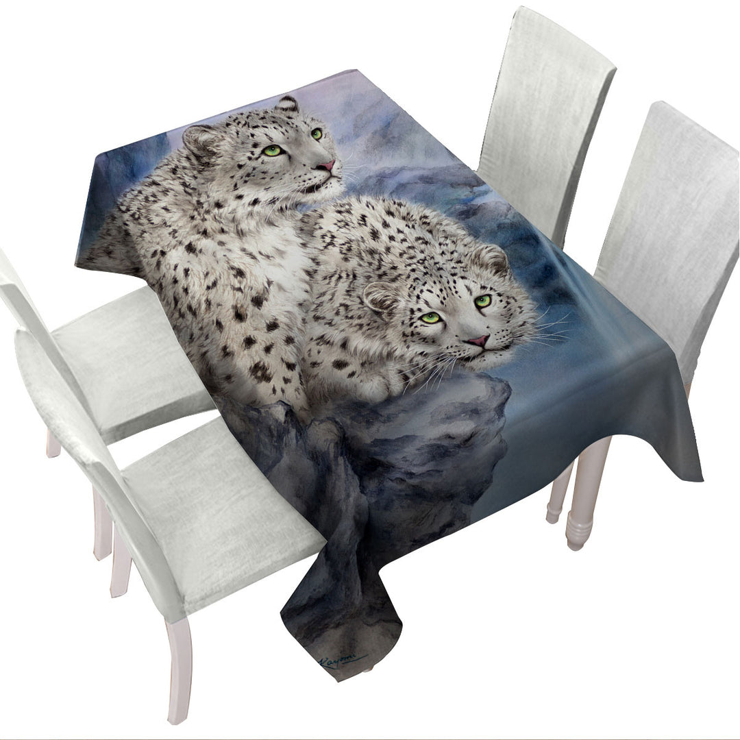 Table Cover with Animal Art Nature Rocky Adventure White Leopards