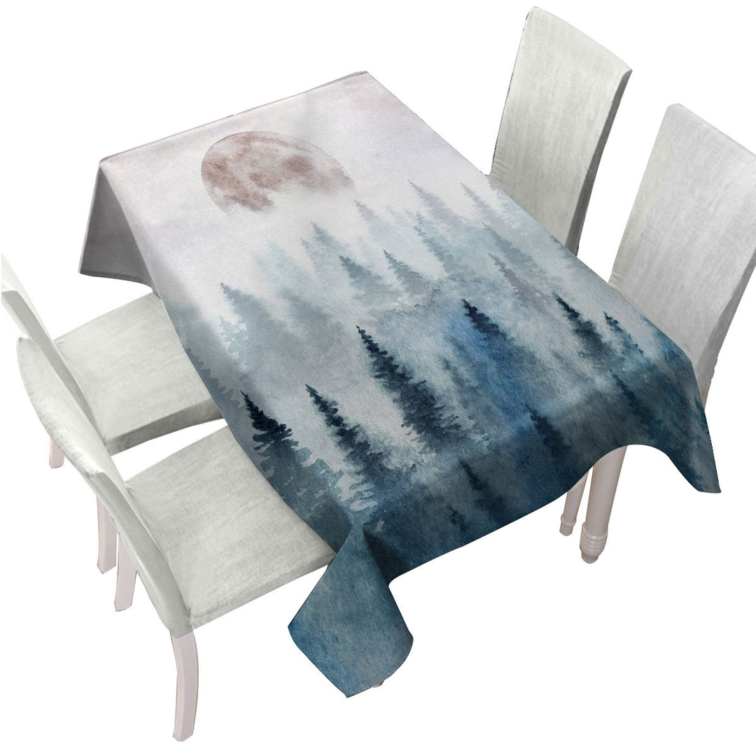 Table Cover with Art Painting Full Moon Forest