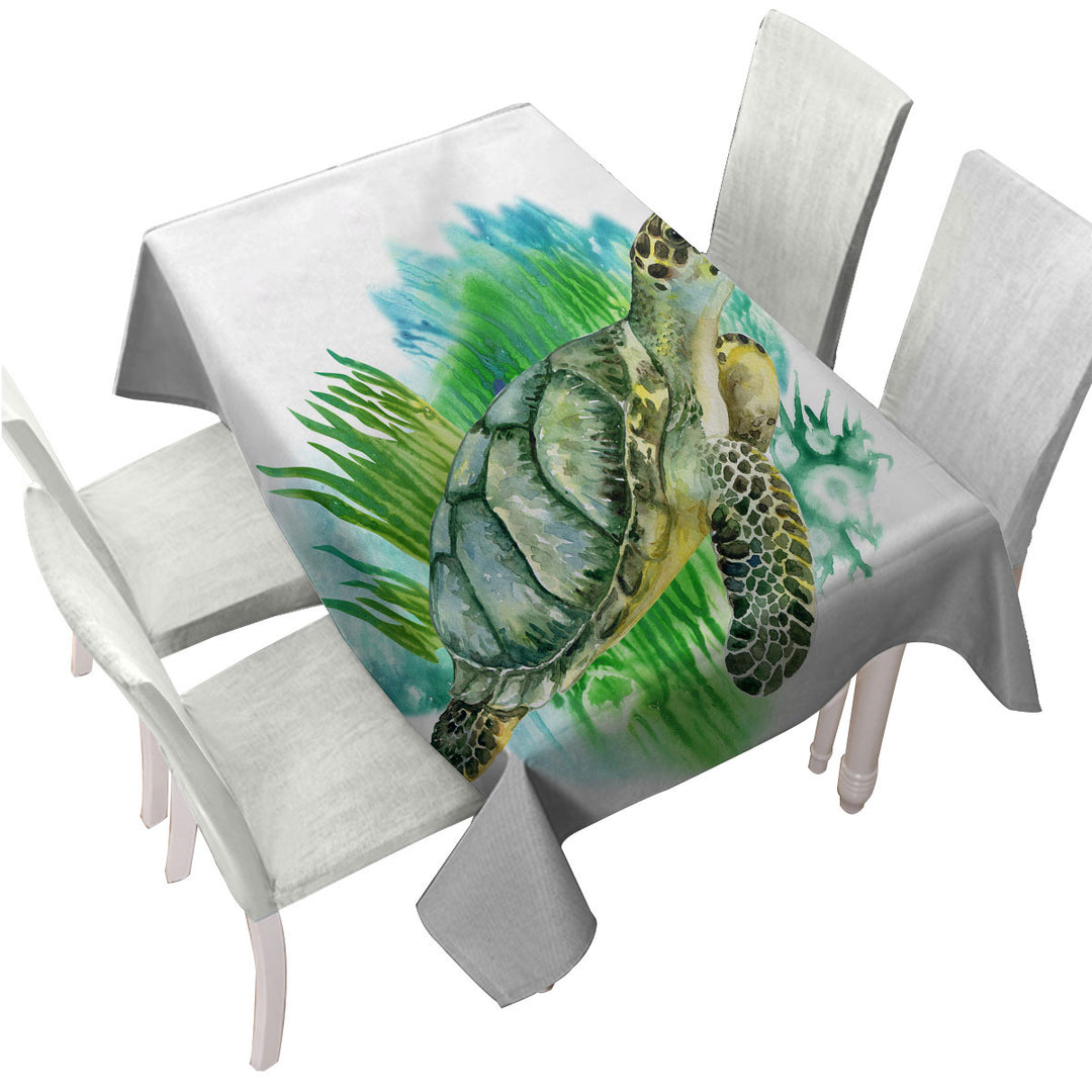 Table Cover with Art Painting Green Turtle