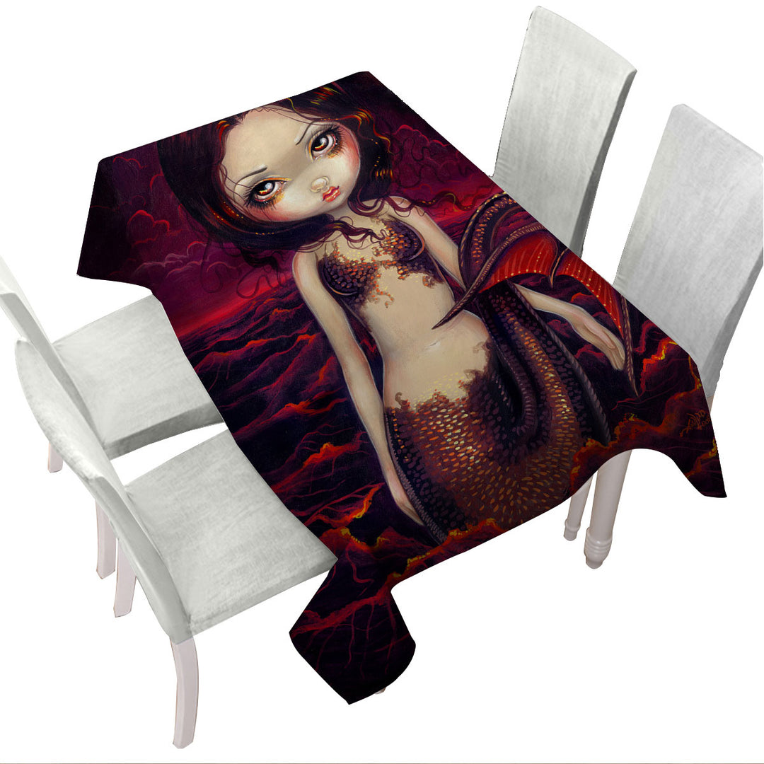 Table Cover with Beautiful Fantasy Art Red Glow Mermaid Eclipse