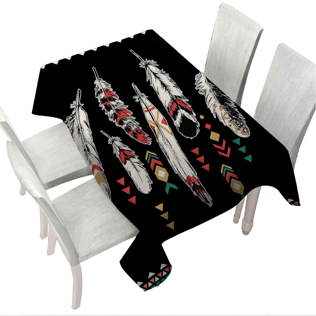 Table Cover with Black Background Feathers