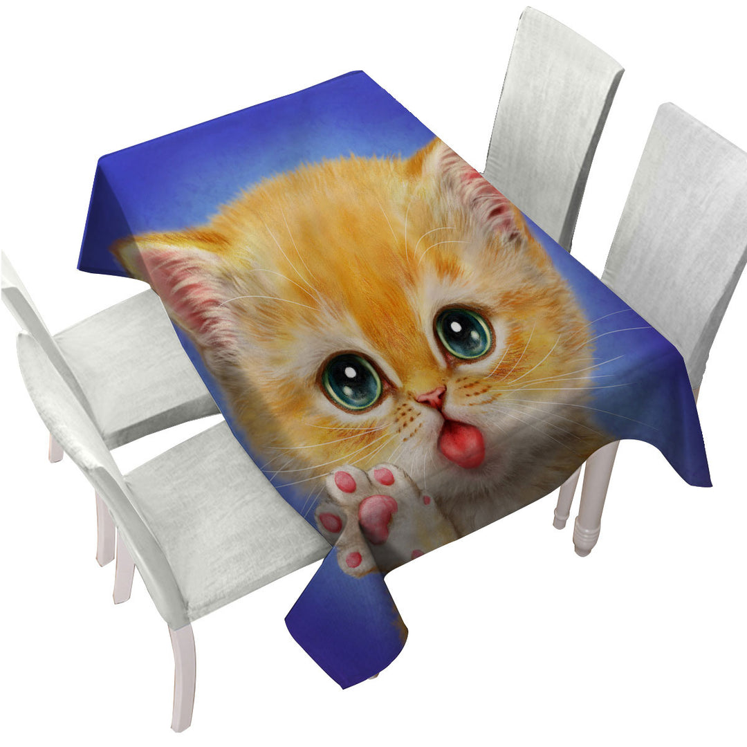 Table Cover with Cats for Kids Hi There Sweet Greeting Kitten