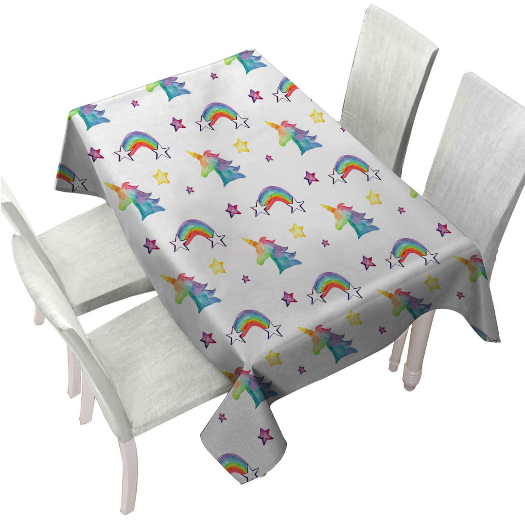 Table Cover with Colorful Rainbows Unicorns and Stars