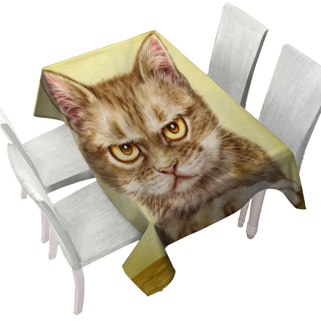 Table Cover with Cool Cats Art Serious Kitten