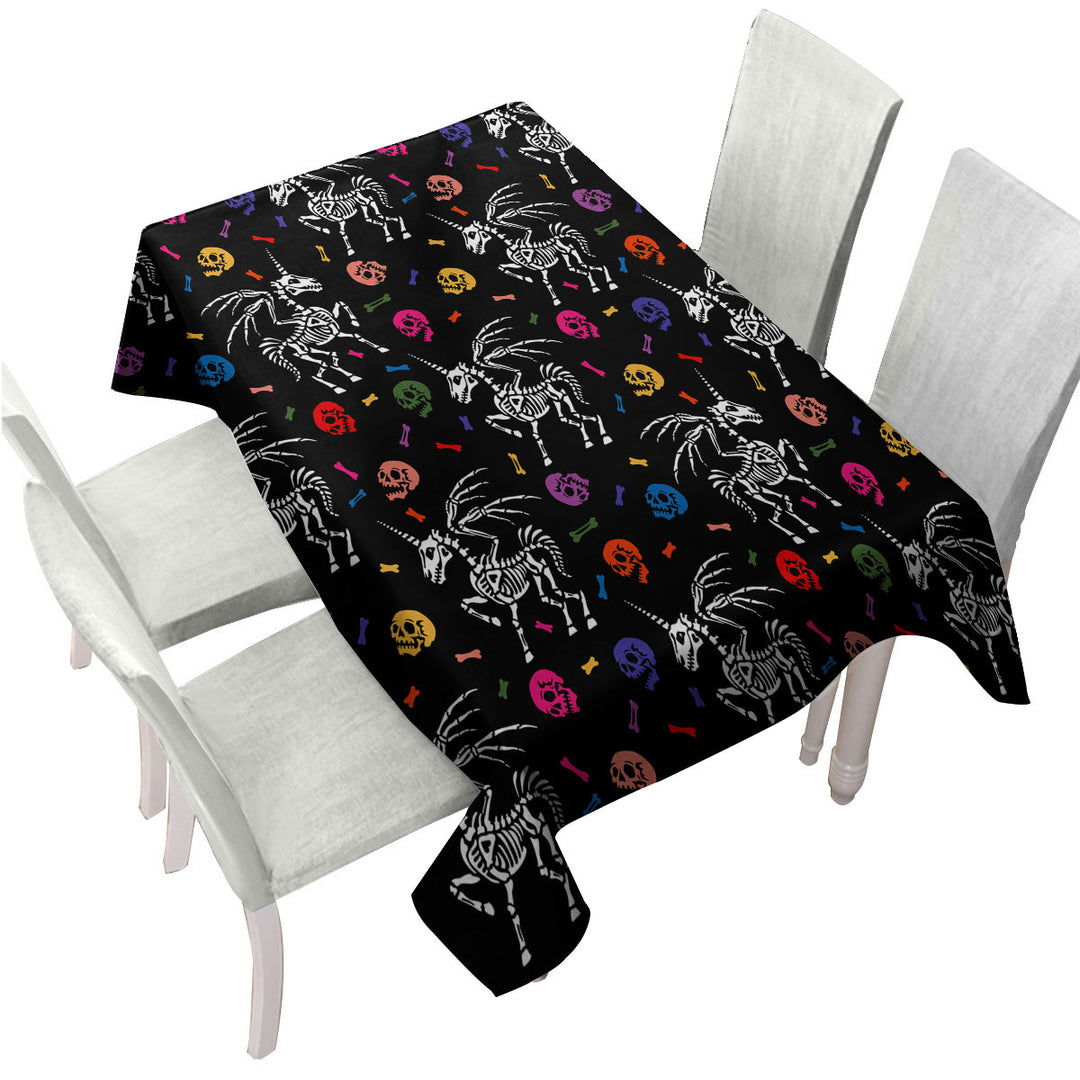 Table Cover with Cool Halloween Unicorn Skeletons and Skulls