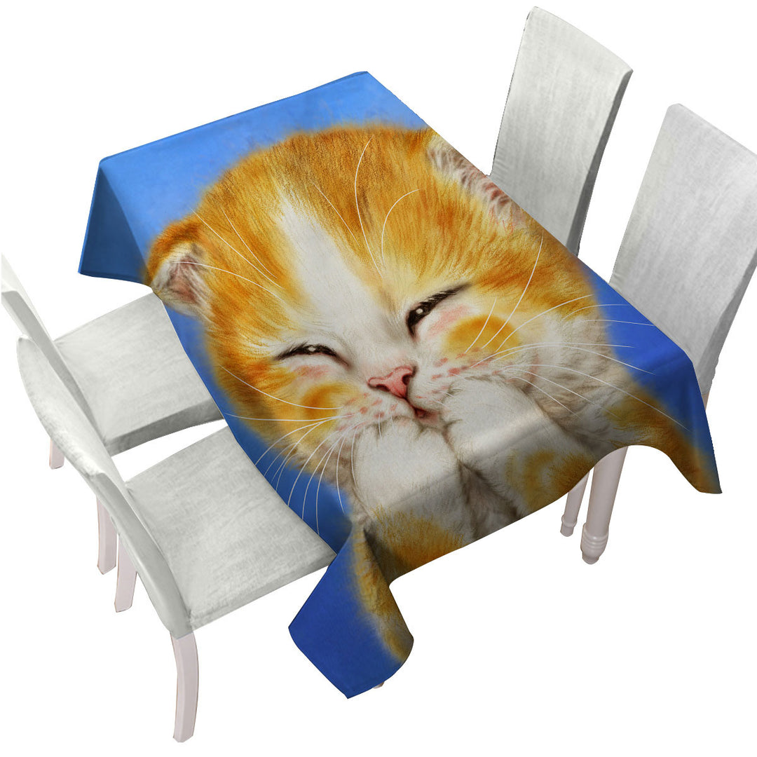 Table Cover with Cute Kids Designs Adorable Shy Ginger Cat