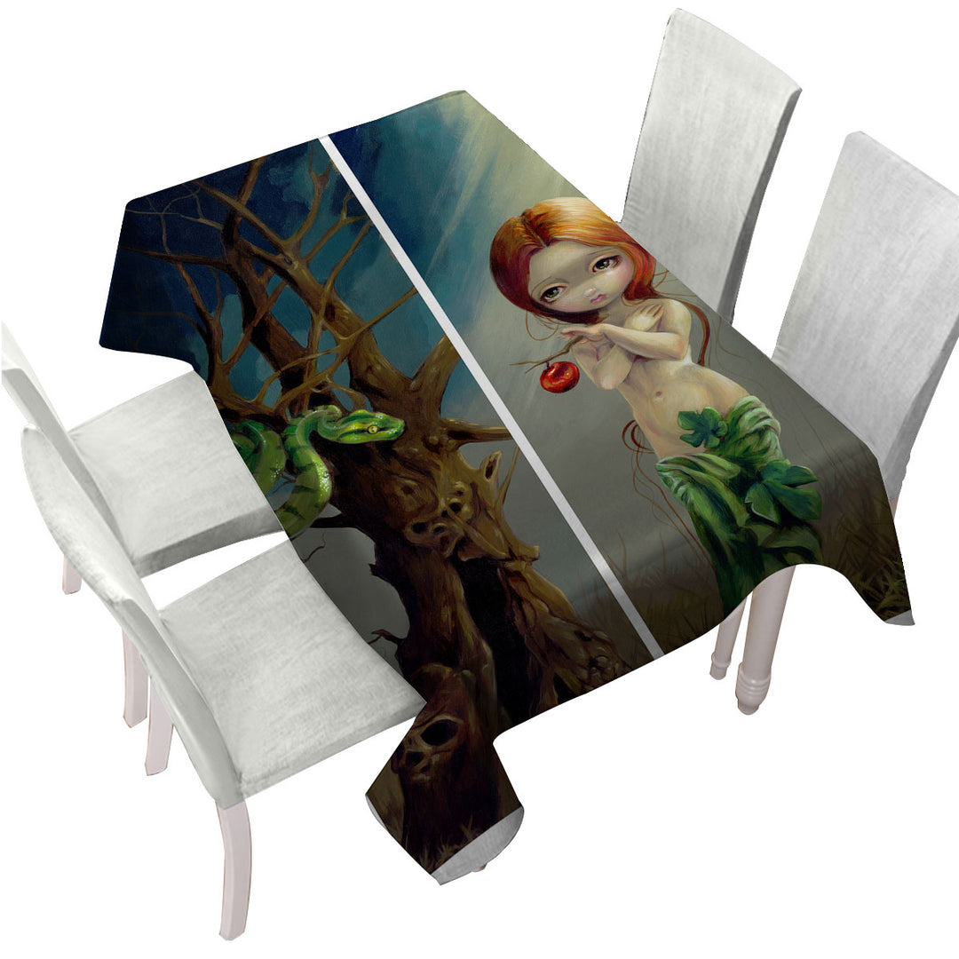 Table Cover with Eve and the Tree of Knowledge Woman and Snake