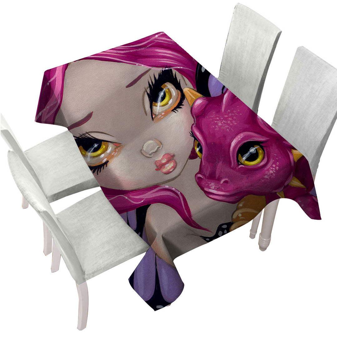 Table Cover with Faces of Faery _24 Cute Purple Baby Dragon