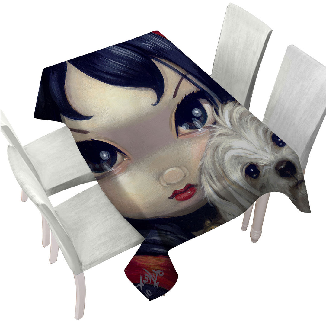 Table Cover with Faces of Faery _41 Girl with Adorable Maltese Dog